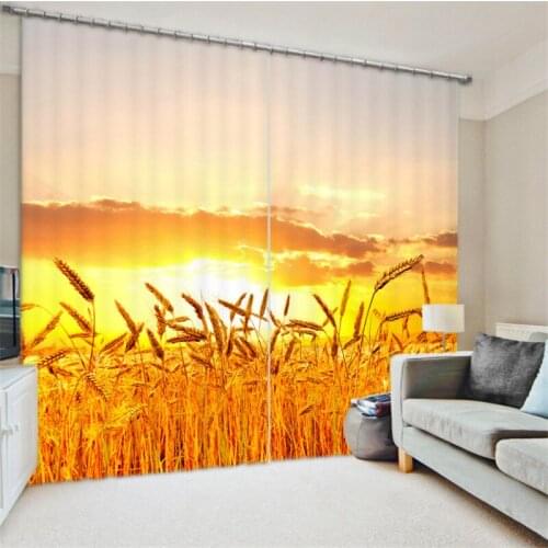 Kitchen Curtains Golden wheat print 3D Window Curtain For Living Room Bedroom Drapes Cortinas Rideaux Customized size pillowcase