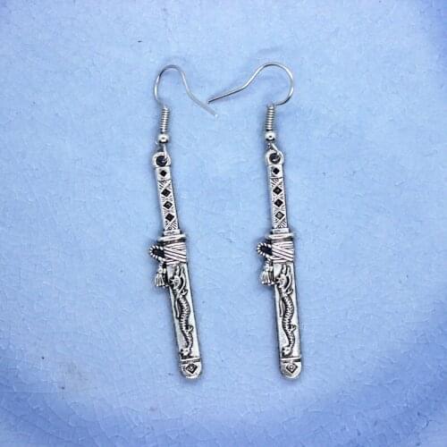 1 Pair Vintage Silver Color Zinc Alloy Sword Dangle Earrings Engraved Dragon Ear Jewelry For Women Fashion Crafts 62*7mm