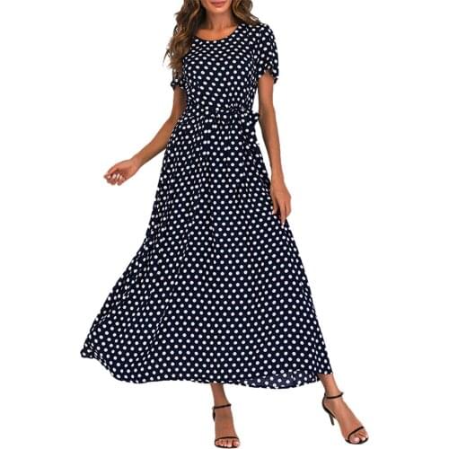 Women Elegant Fashoin boho Flowers Print Long Dress Summer Temperament Bandage Short Sleeve Dresses Comfy Crew Neck A-LINE Robes