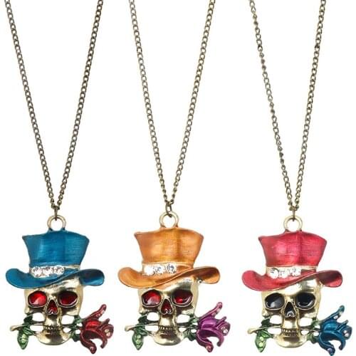 Vintage Fashion Skull rose Pendant Necklace For Women Link chain Choker Jewelry Punk Goth Gothic Rock Party Jewelry