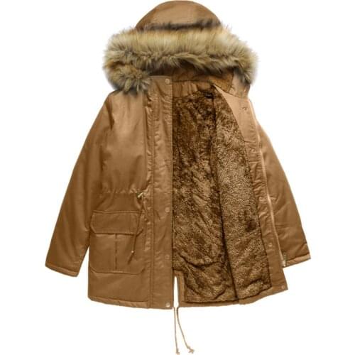 Quanss Plus Size Winter Outwear Thick Warm Parkas 2021 Womens Coat Faux Fur Collor Hooded Jacket Female Casual Padded Coats