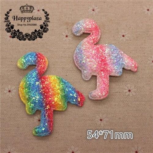 10pcs 54*71mm Glitter Gradient Diamond Paillette Flamingo Padded Patches Appliques For Clothes Sewing DIY Hair Bow Decoration