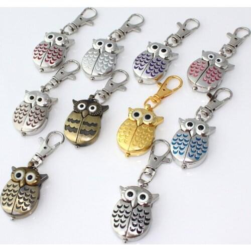 10pcs Wholesale Price Brand New Fashion OWL Pocket Pendant Key Ring Chain Quartz Dress Watches GL03KMT Party Gifts