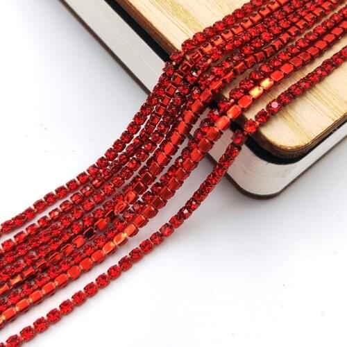2mm 5 Yards/Bag Colorful Glass Crystal Red Rhinestones Cup Chain DIY Nail Art Wedding Jewelry Craft Accessories