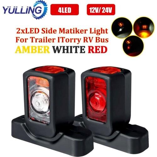 2Pcs 12/24V Truck LED Side Marker Light Triple Amber White Red Indicator Lamps For Trailer Lorry RV Bus LED Side Marker Lights