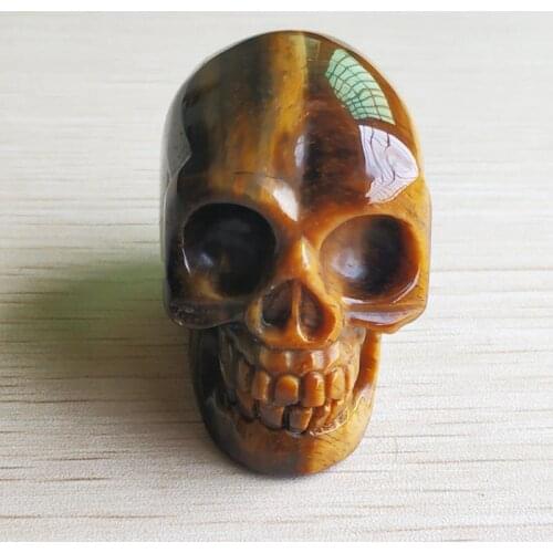 2019 new no hole Fashion high quality natural tiger eye stone carved skull big pendant for jewelry making wholesale