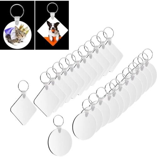 24Pc Square Round Keychains Blanks Wood Keychains Rings Sublimation Heat Transfer Keychains Kit Jewelry Making DIY Pendant