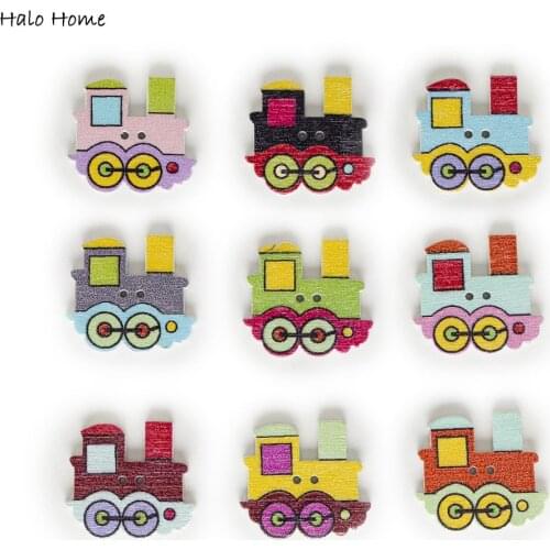 30pcs Railway Train Wood Buttons for Sewing Scrapbooking Clothing Headwear Handmade Crafts Home Decor Accessories DIY 25x22mm