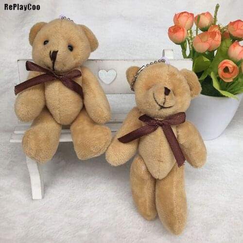50PCS/LOT Mini Teddy Bear Stuffed Plush Toys 14cm Small Bear with bow Stuffed Toys pelucia Pendant Kids Birthday Gift HMR036