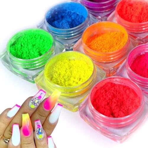 9 Boxes Neon Pigment Powder Nail Art Gradient Fluorescence Glitter Summer Shinny Ombre Powder Nail Art Decorations Gel Manicure