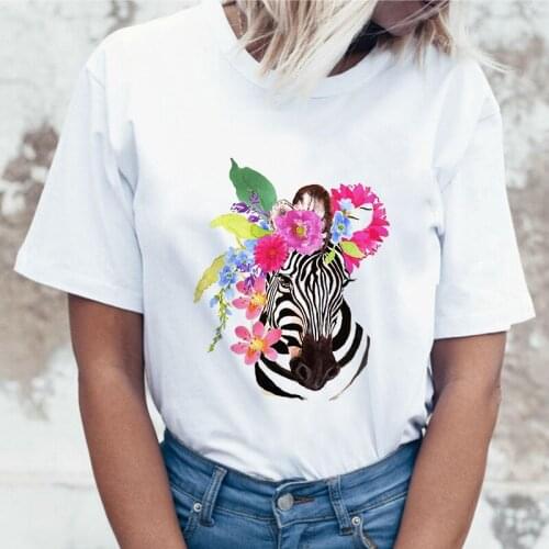 90s Girl Harajuku T shirt Summer Casual T-shirt O-neck short sleeve Lady Tshirt fun cartoon zebra print t-shirt women mujer