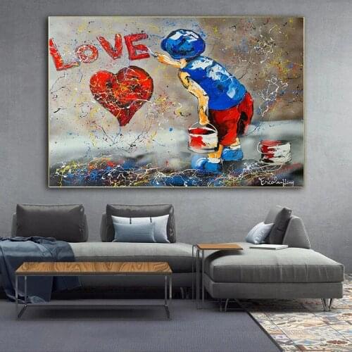 Abstract Banksy Street Graffiti Art Canvas Painting Little Boy Love Posters and Prints Wall Pictures for Living Room Home Decor
