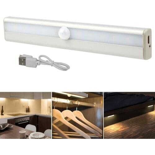 10LEDs Wireless PIR Motion Sensor Led Cabinet Light USB Rechargeable / Battery power Infrared Induction Lamp Bedroom Night Light
