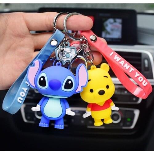 Disney Mickey Mouse Stitch Keychain Doll Donald Duck Pendant Accessories Bell Key chain Bag Pendant Small Gift