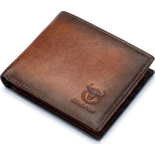 BULLCAPTAIN RFID shielding Mens leather Vintage Short wallet double-fold slim wallet multi-card card package ID bag For Male