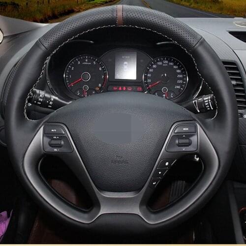 DIY Black Genuine Leather Car Steering Wheel Cover For Kia K3 2013 K2 Rio 2015 2016 Ceed Cee'd 2012-2017 Forte Koup Forte5