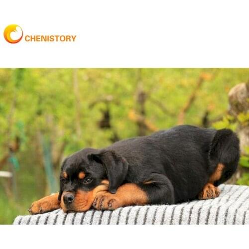 CHENISTORY Animals Diamond Painting Black Dog 5D DIY Diamond Mosaic House Full Square Natural Landscape Embroidery Handicrafts