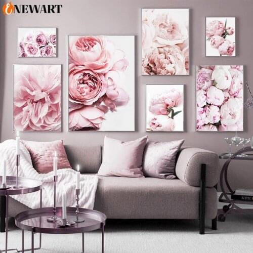 Canvas Painting Pink Peony Flower Poster Nordic Decor Wall Art Floral Decorative Picture Bedroom Decor Home Decoration Design