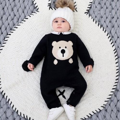 Boutique Baby Knitted Navy Blue Rompers Newborn Infant Cotton Yarn Knit Jumpsuit Toddler Knitted Rompers Autumn Winter clothes