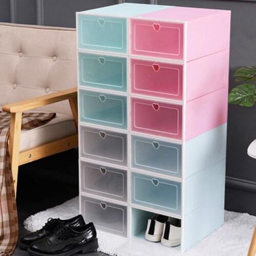 2Pcs Shoes Box with Heart Pull Ring Drawer Type Shoes Case Transparent Plastic Shoe Storage Box Space-Saving shoes organizers