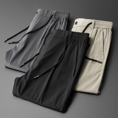 Summer Thin Sweatpants Mens Zipper Pockets Casual Pants Men Clothes Elastic Waist Sportwear Long Trousers Men 2021