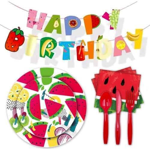 Summer Hawaii Party Disposable Tableware Fruit Watermelon Theme Birthday Party Tropical Luau Happy Birthday DIY Watermelon Decor