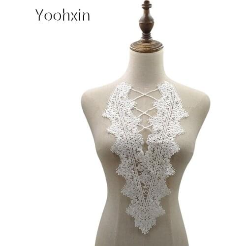 Fashion white flower embroidery DIY lace collar Fabric Sewing Applique ribbon trim neckline craft cloth wedding home Textile