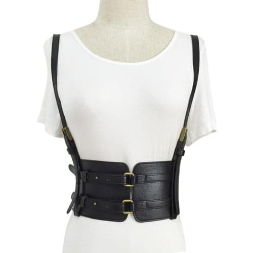 Fashion Punk wide O-ring Body Garters Faux Leather belts Bondage Cage Sculpting Harness Waist Straps Suspenders Belt accessories