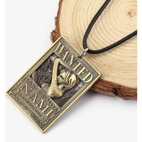 H&F Men Jewelry One Piece Anime Dog Tag Military Card Pendant 3D Nami Ace Wanted Necklace 1 necklace 2016