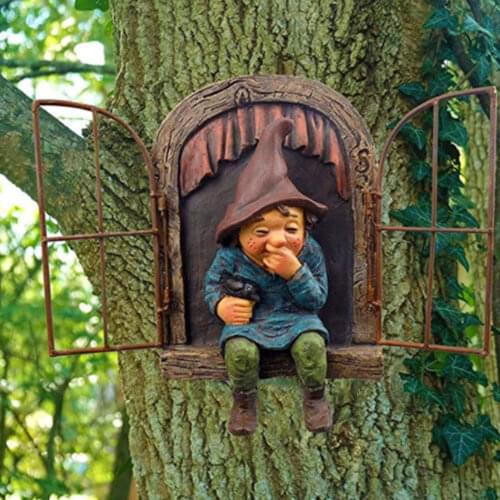 Dwarf Wall Ornament Resin Art Garden Statue Home Living Room Decoration For Hanging Tree Fence Outdoor Garden Statue