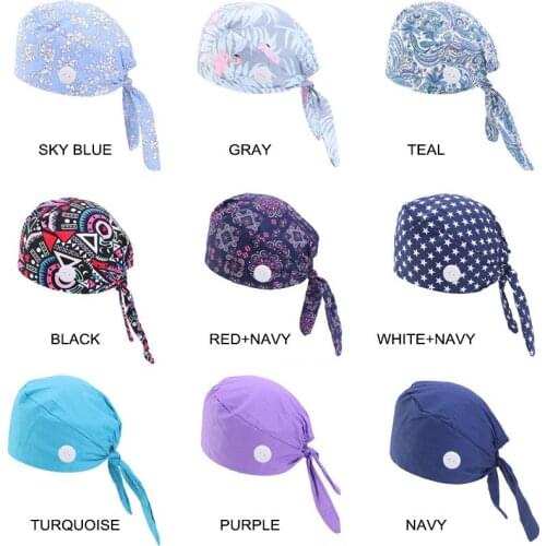 Pure Cotton Bonnet Printed Hand Bandage Hair Cap Buckle And Anti Strangulation Hat For Women Operating Room Doctor Lace-Up Nurse