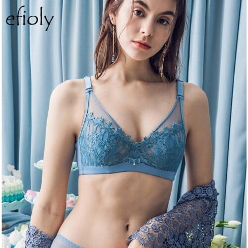 EFIOLY New French Underwear Thin Cup Flower Lace Comfortable No Steel Ring Gather Bra Set Feminine Deep V Ladies Underwear Set