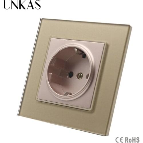 UNKAS New Arrived AC 110~250V 16A Wall Power Socket, EU Standard Power Socket, Golden Crystal Glass Panel, GB-C7C1EU-1