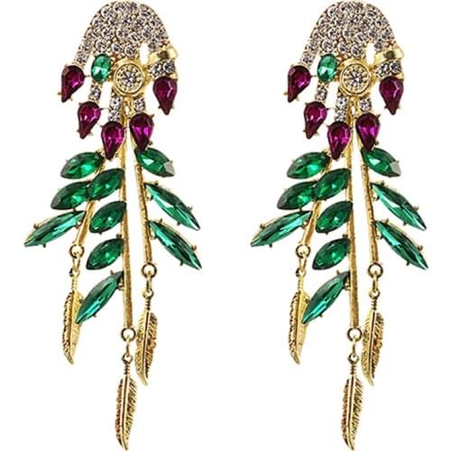 ZHINI New Ethnic Leaves Long Earrings for Women 2021 Fashion Colorful Crystal Statement Earring Rhinestone Jewelry pendientes