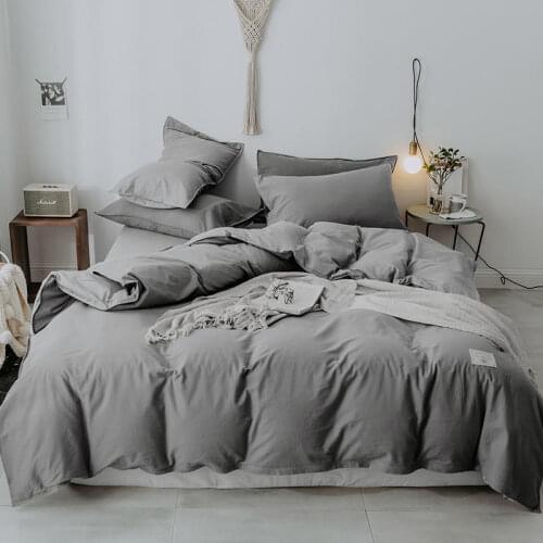 New Gray Blue 100%cotton Duvet Cover Fitted Sheet Bed Sheet Set 4pcs Queen/King Twin Size Bedding Lit Sets Bedclothes De Parure