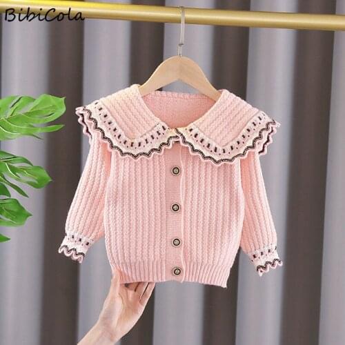 Baby Girl Clothes Solid Color Sweater Fashion Lapel Girl Button Cardigan Autumn Children Sweater