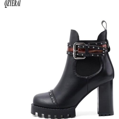 2020 Autumn/winter new ankle boots from brand same style leather ankle boots with high heel thick heel and waterproof platform