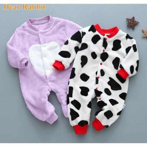 Autumn Winter Newborn new born Baby costume Clothes Dinosaur Print Romper Warm Infant Baby Boy Girl Soft Fleece Jumpsuit Pajamas