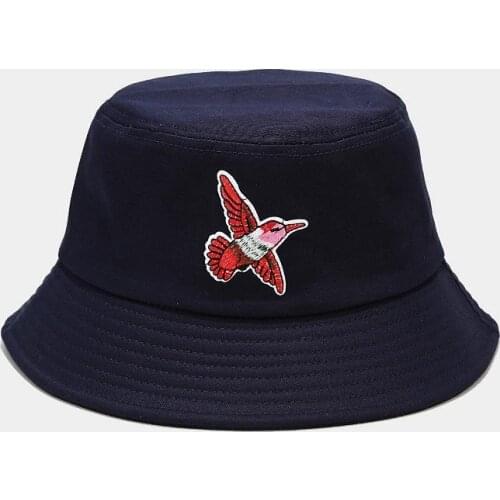 Cotton Bird Embroidery Bucket Hat Fisherman Hat Outdoor Travel Hat Sun Cap Hats for Men and Women 13