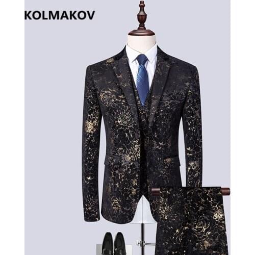 Jacket + Vest + trousers) New Printed Mens Suit 2019 Classic 3-piece Suits for Mens Business Leisure Suit High-quality Men