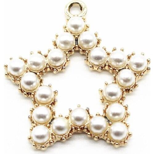 20pcs/lot golden pearl star Dangle Charms Lobster Clasp Hanging Charm For Bracelet&Pendant Floating Charms Jewelry