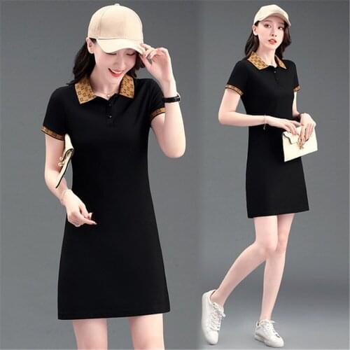 CE1129 Casual Modern Thin Dress Women Summer Turn Down Collar Buttons Type Short Sleeved Tennis One Piece In Pique Cotton Fabric