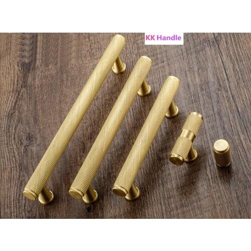 Gold Knurled/Textured simple kitchen cabinet knobs and handles Drawer Pulls Bedroom Knobs Brass T Bar Cabinet Hardware