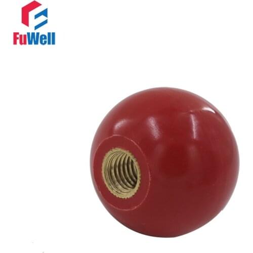 4pcs M10 x 35mm Ball Knob Copper Insert Machine Tool Replacement 10mm Thread 35mm Ball Diameter Bakelite Red Ball Lever Knob