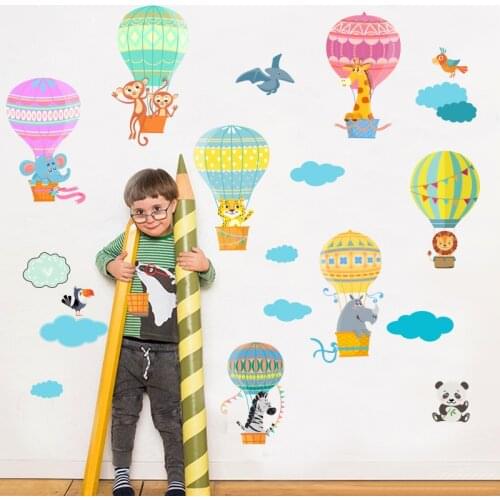 Cartoon Cute Animal Hot Air Balloon Wall Stickers for BABY Nursery Room Decoration Wall Decals Living Room Bedroom PVC Art Mural