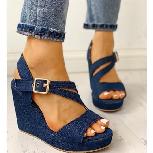 SARAIRIS Platform Wedges Sandals For Dropship Summer Blue Shoes Cosy Leisure Casual Woman Shoes Sandals Big Size 43