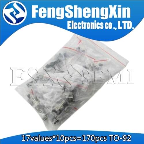 170pcs Transistor Assorted Kit S9012 S9013 S9014 9015 9018 A1015 C1815 A42 A92 2N5401 2N5551 A733 C945 S8050 S8550 2N3906 2N3904