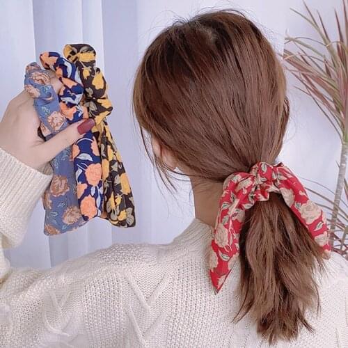 2020 Trendy Floral Bow Elastic Hair Bands Rope For Women Girls New Fashion Hair Accessories Headwear Hair Rope Ribbon Wholesale