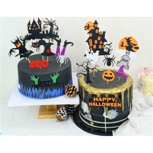 Halloween Cake Toppers DIY Cupcake Topper Ghost Castle Witch Vampire Pumpkin Cake Flags Kids Birthday Wedding Party Decoration