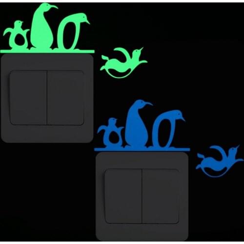 Funny Penguin Wall Switch Decoration Sticker Home Decor Glow in the Dark Stickers Kids Room Baby Children Bedroom Luminous Decal